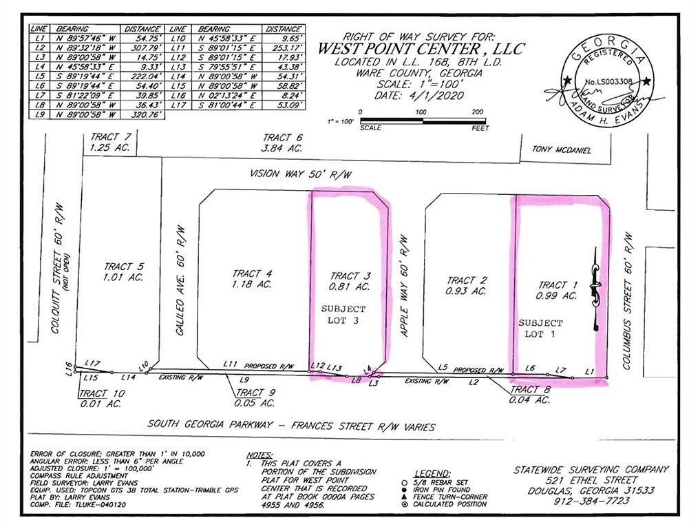 0.81 Acres of Commercial Land for Sale in Waycross, Georgia