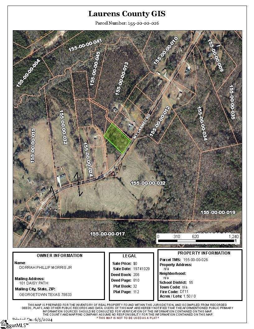 1.53 Acres of Residential Land for Sale in Gray Court, South Carolina
