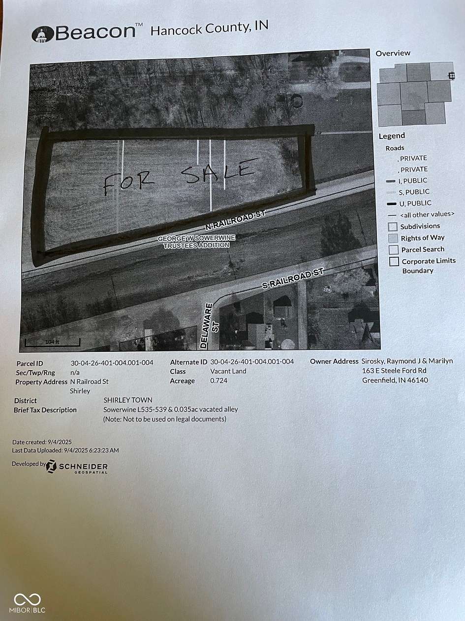 1.63 Acres of Residential Land for Sale in Shirley, Indiana