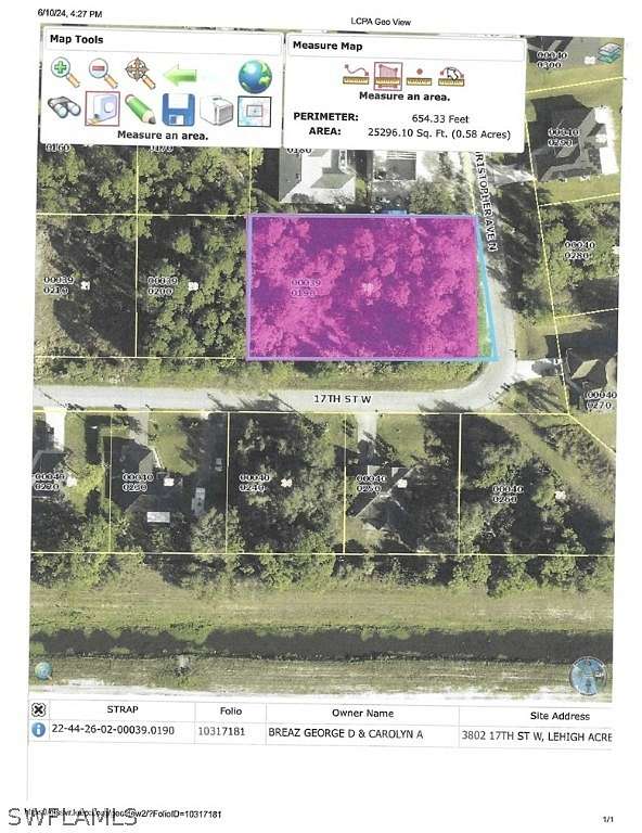 0.58 Acres of Residential Land for Sale in Lehigh Acres, Florida
