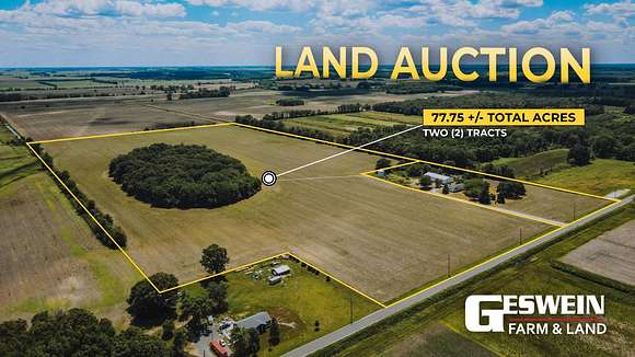 77.75 Acres of Agricultural Land with Home for Auction in Wheatfield, Indiana