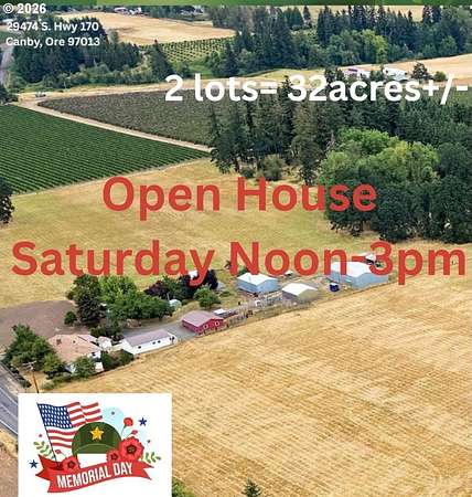 31 Acres of Agricultural Land with Home for Sale in Canby, Oregon