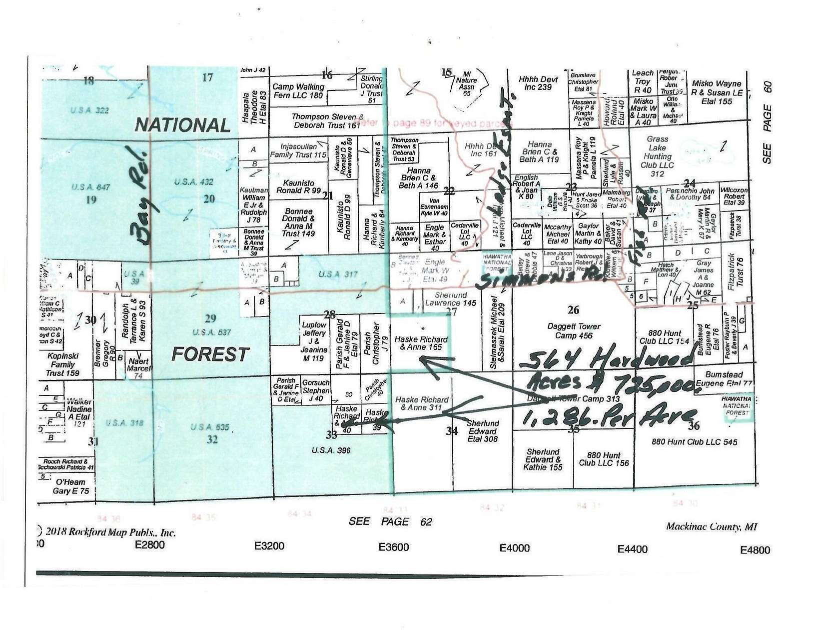 564 Acres of Recreational Land for Sale in Hessel, Michigan