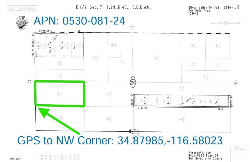 20 Acres of Agricultural Land for Sale in Newberry Springs, California