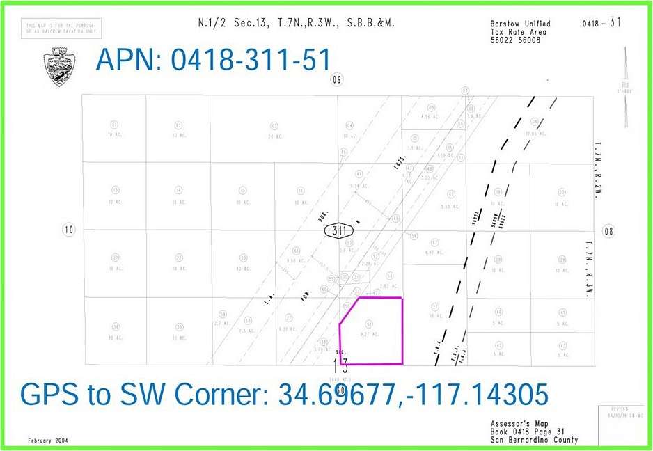 9.27 Acres of Land for Sale in Barstow, California