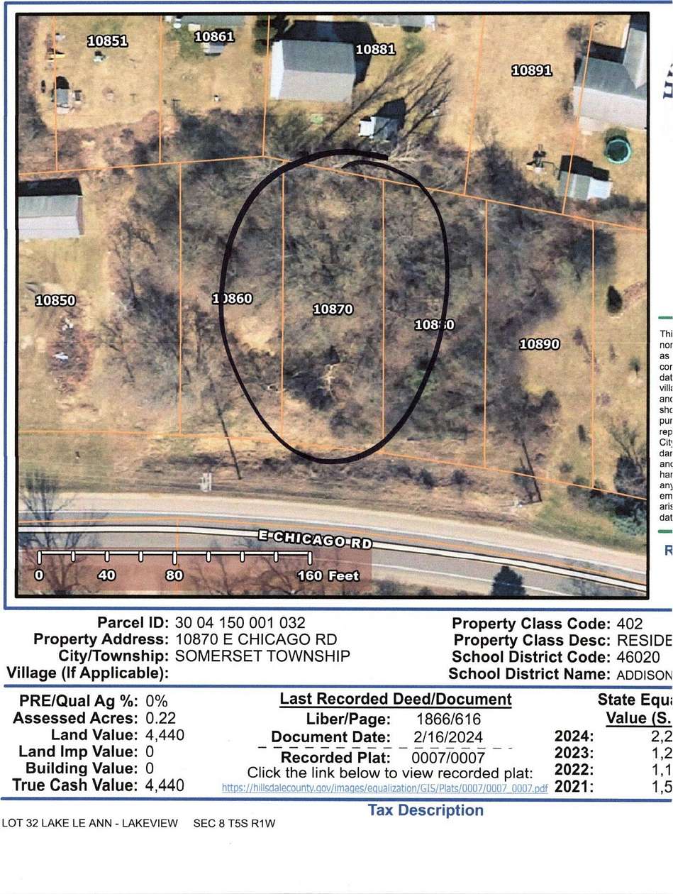 0.23 Acres of Residential Land for Sale in Somerset Center, Michigan