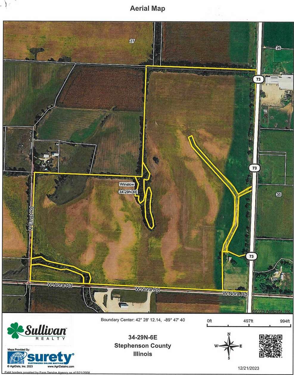 120.65 Acres of Agricultural Land for Sale in Winslow, Illinois