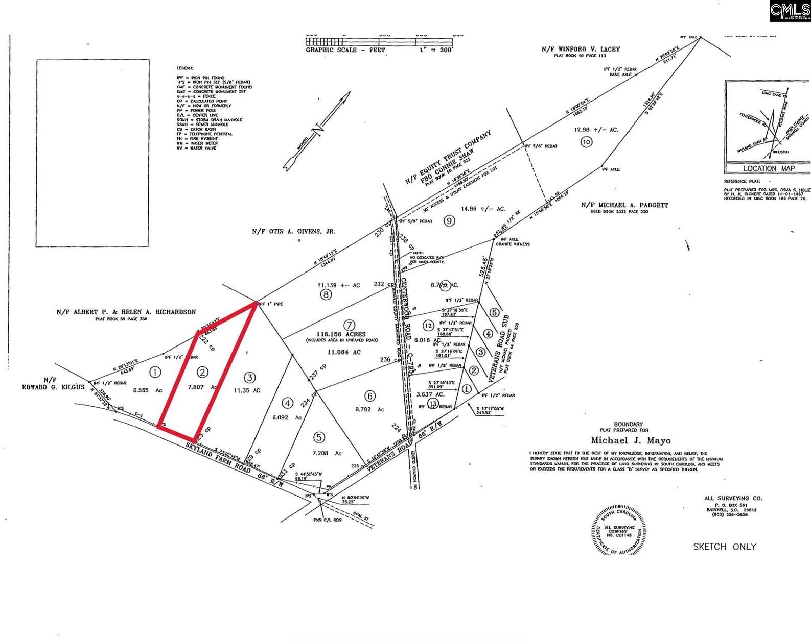 7.807 Acres of Land for Sale in Williston, South Carolina