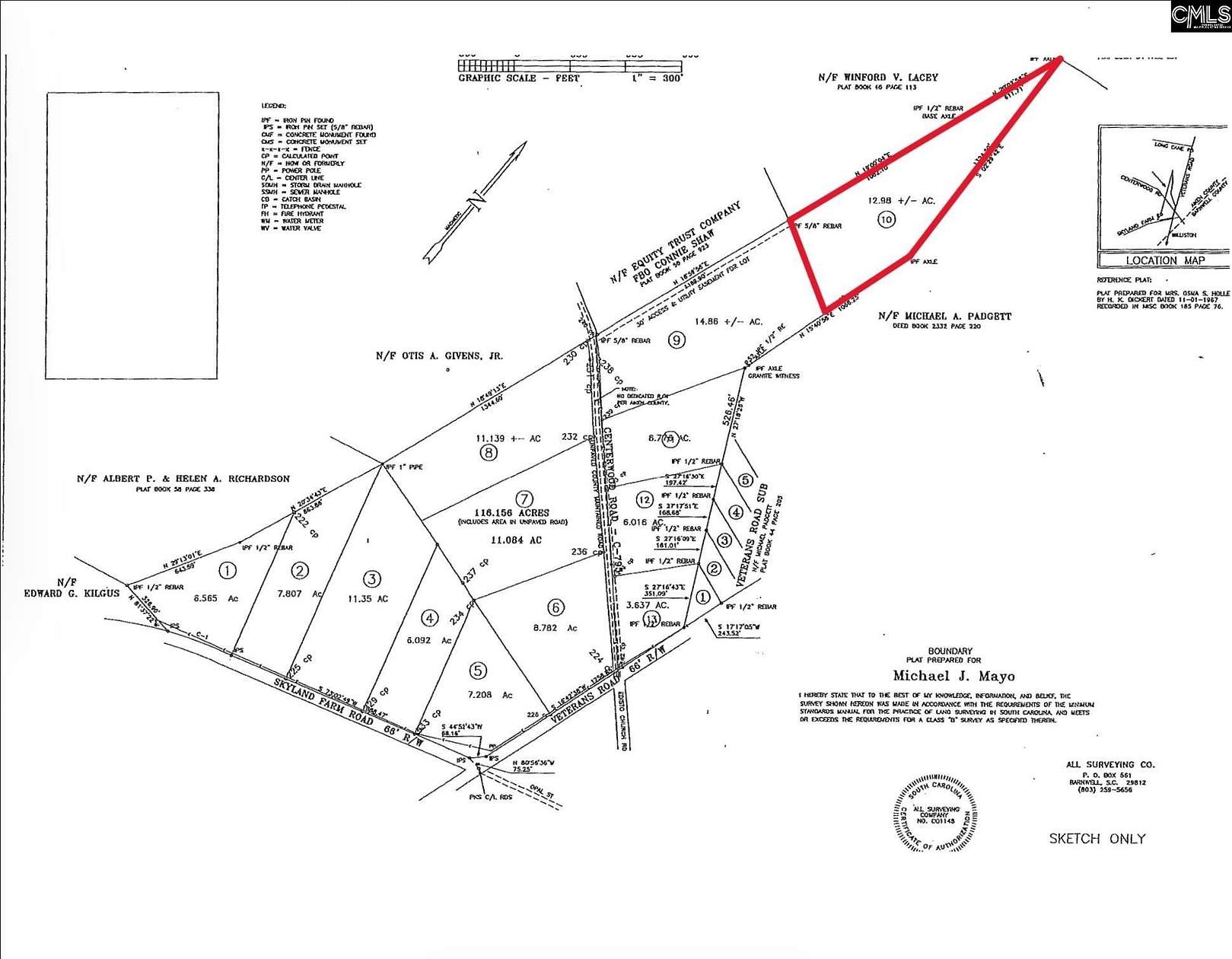 13 Acres of Land for Sale in Williston, South Carolina