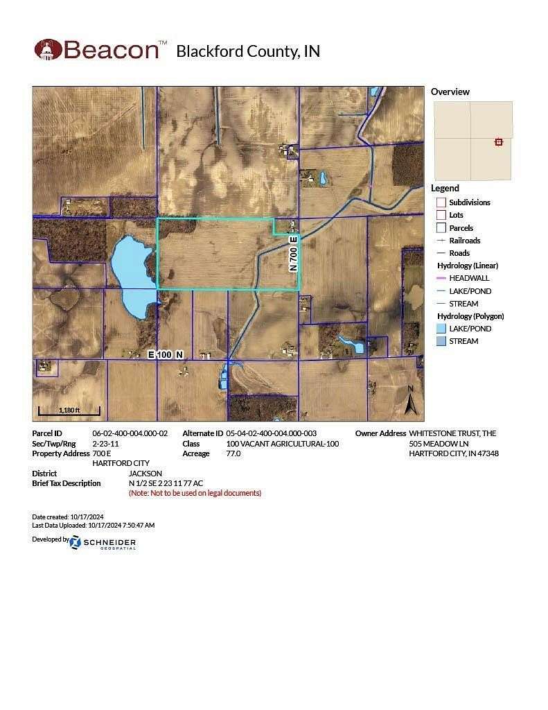 77 Acres of Agricultural Land for Sale in Hartford City, Indiana