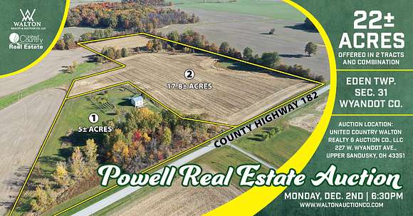 22.81 Acres of Land with Home for Auction in Nevada, Ohio