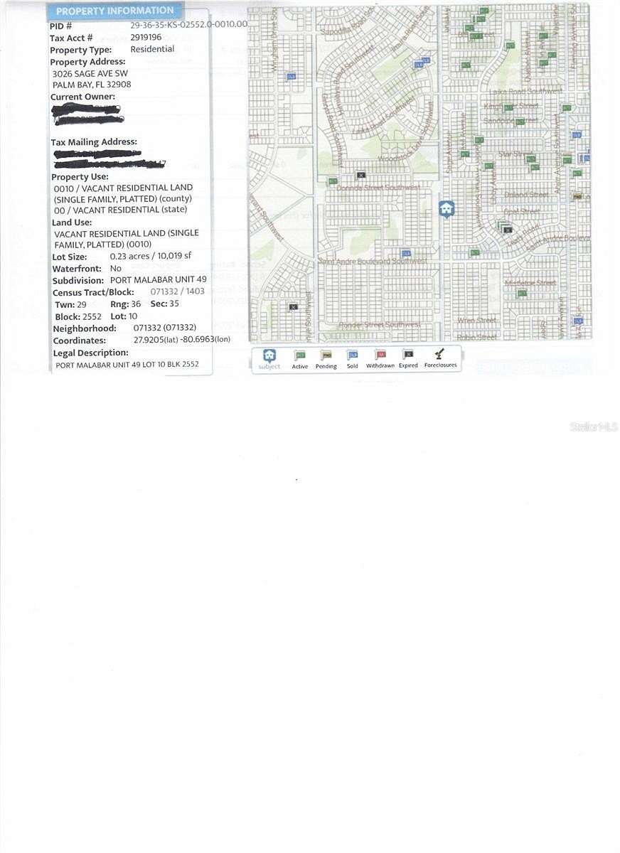 0.23 Acres of Residential Land for Sale in Palm Bay, Florida