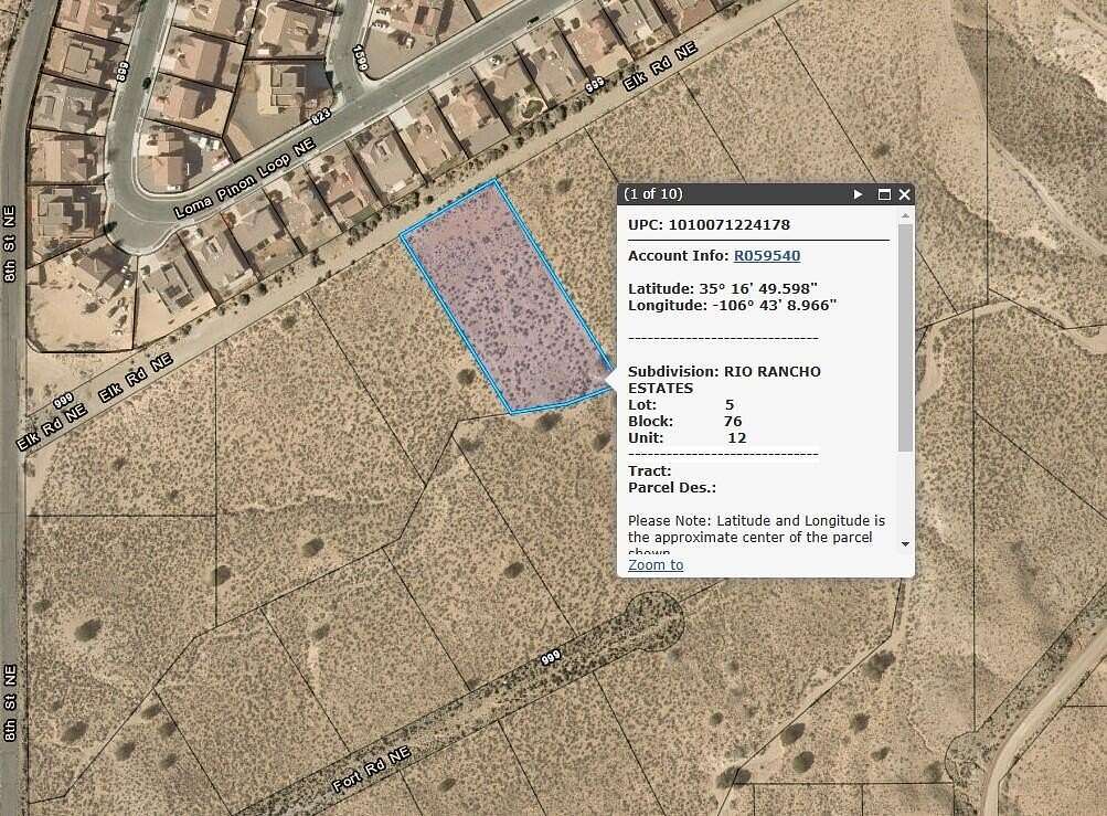 1.22 Acres of Residential Land for Sale in Rio Rancho, New Mexico