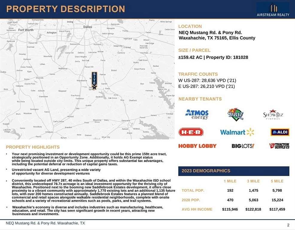 159 Acres of Agricultural Land for Sale in Waxahachie, Texas