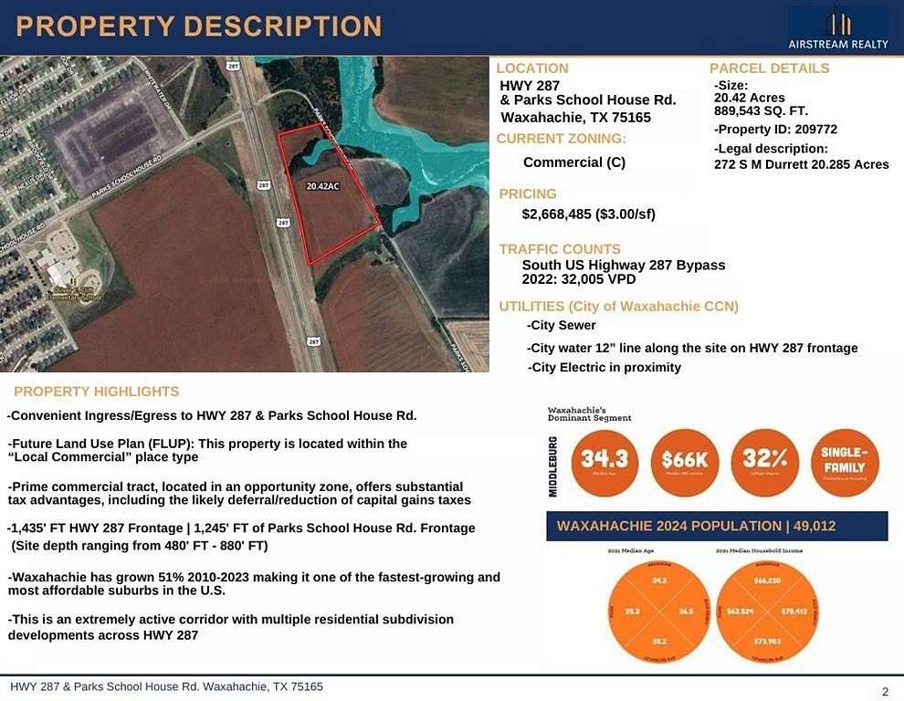 20.42 Acres of Mixed-Use Land for Sale in Waxahachie, Texas