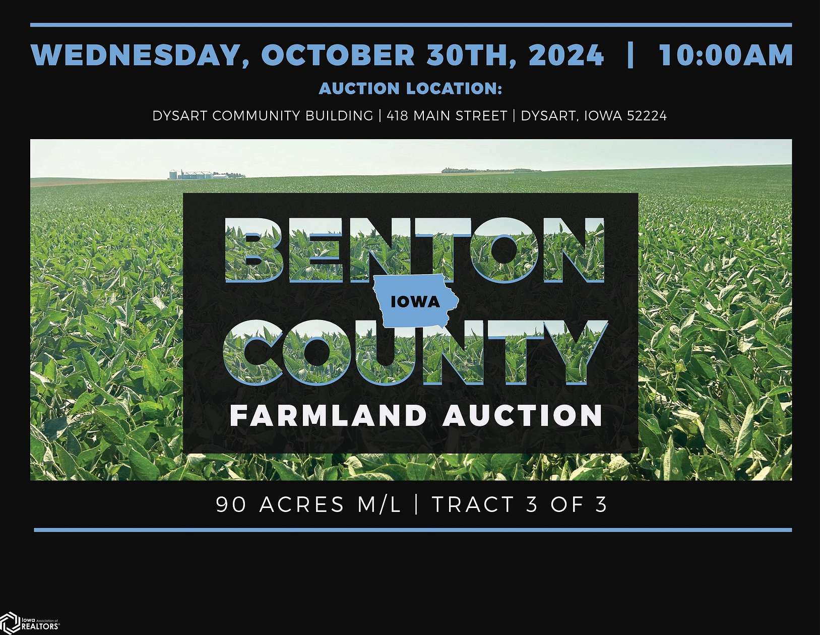 90 Acres of Agricultural Land for Auction in Dysart, Iowa