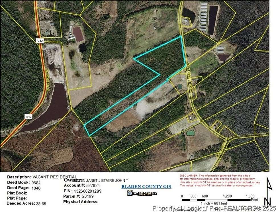 38.7 Acres of Recreational Land for Sale in Elizabethtown, North Carolina