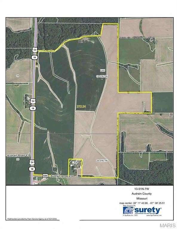 270 Acres of Agricultural Land for Sale in Laddonia, Missouri