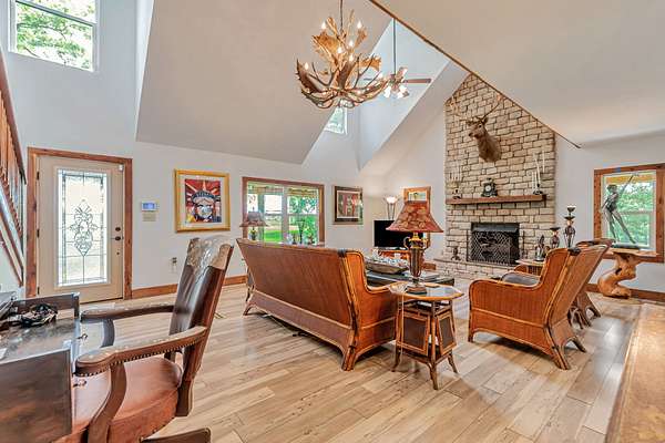 Great Room with Farrow Mule Deer Chandelier