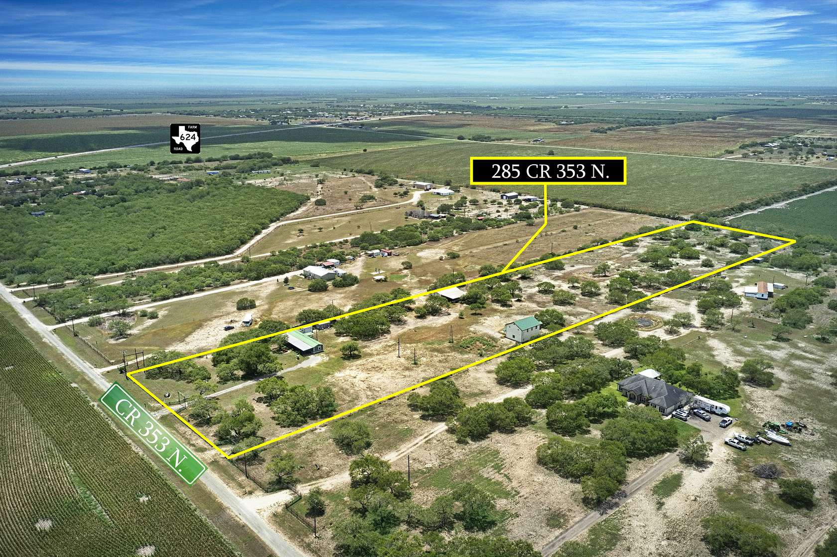 10 Acres of Residential Land with Home for Sale in Orange Grove, Texas
