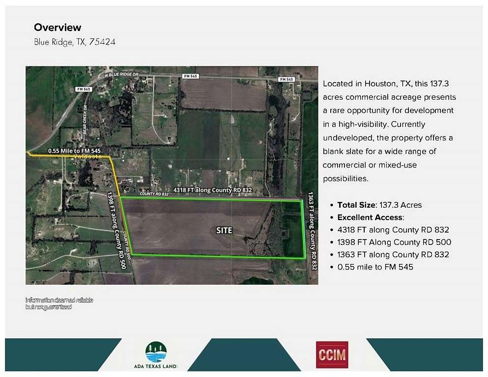 137 Acres of Mixed-Use Land for Sale in Blue Ridge, Texas