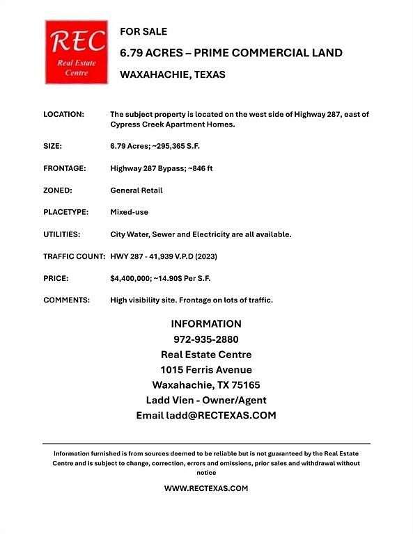 6.79 Acres of Residential Land for Sale in Waxahachie, Texas