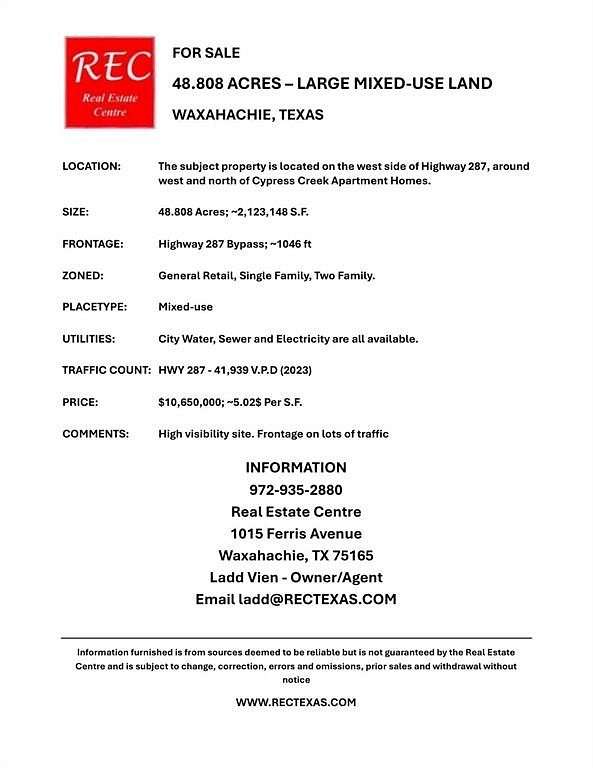 48.8 Acres of Land for Sale in Waxahachie, Texas