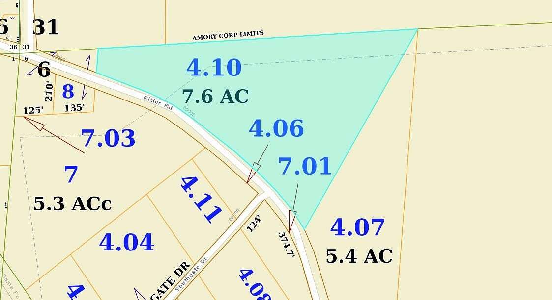7.6 Acres of Residential Land for Sale in Amory, Mississippi