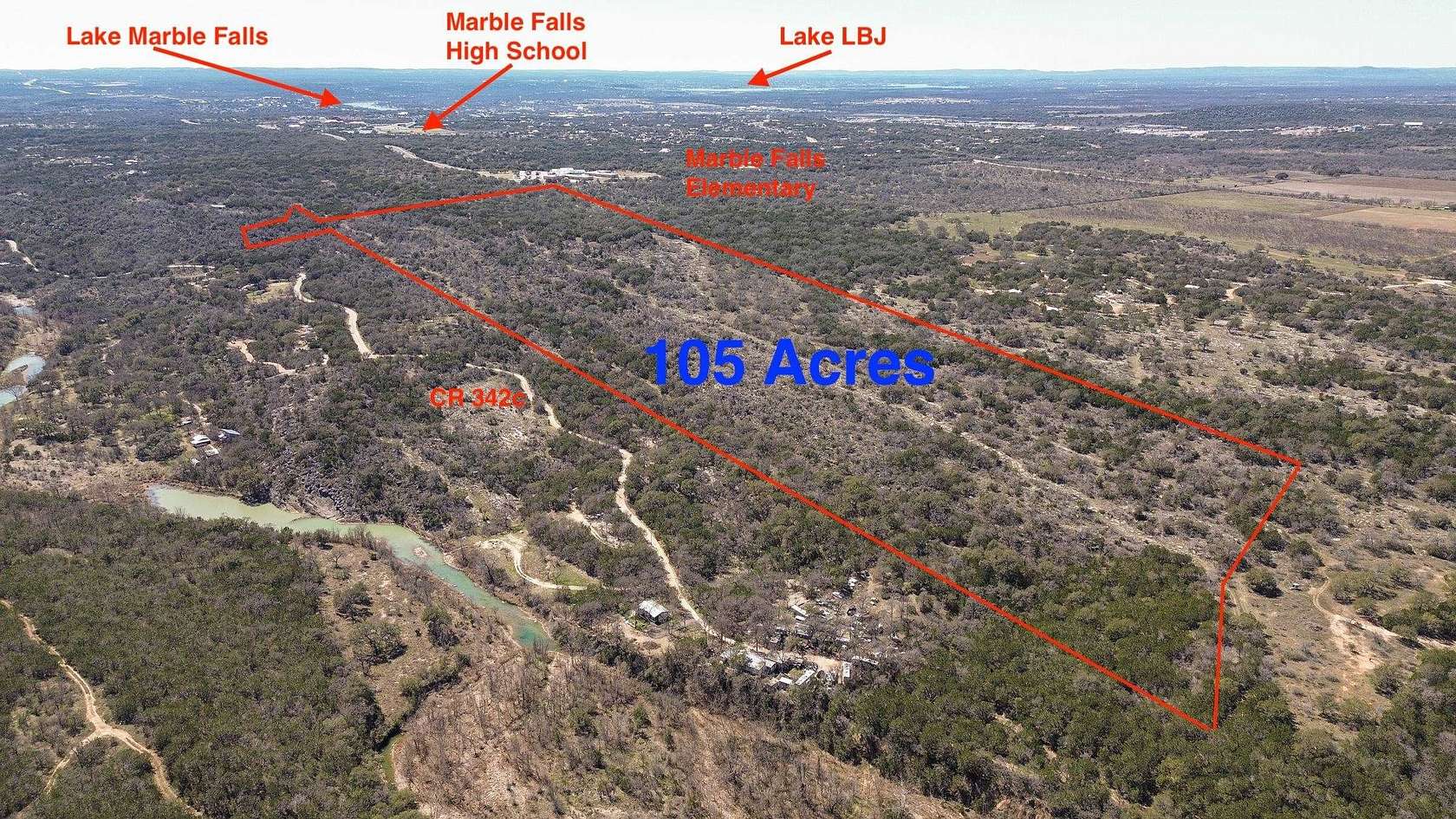 106 Acres of Agricultural Land for Sale in Marble Falls, Texas