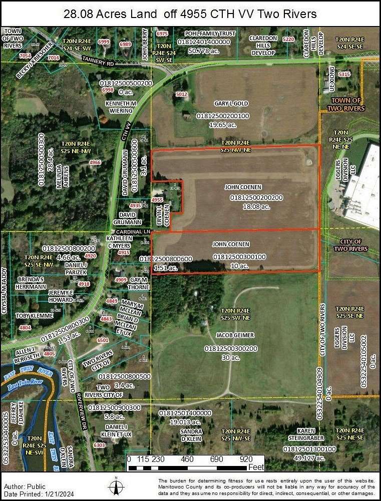 28 Acres of Agricultural Land for Sale in Two Rivers, Wisconsin