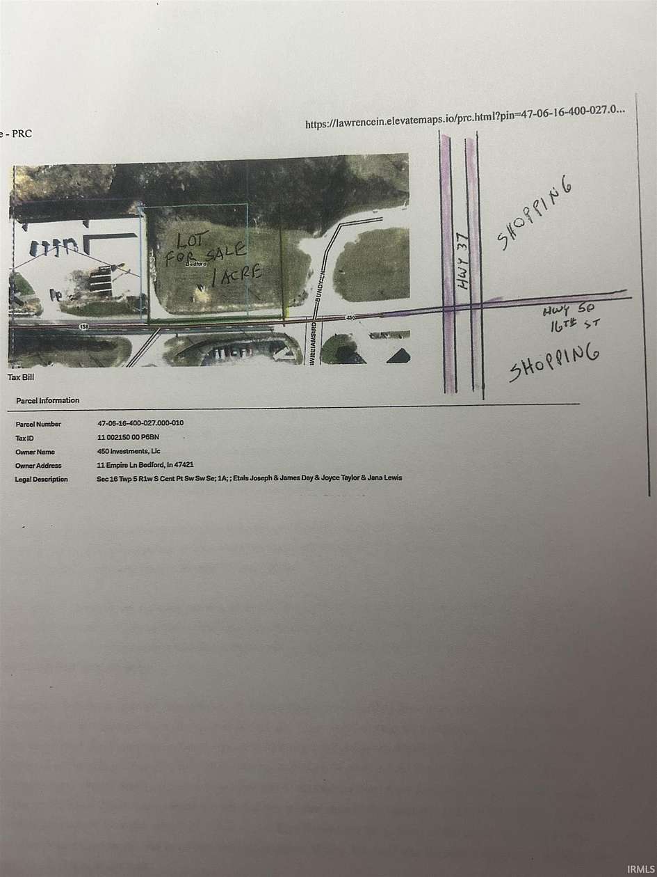 1 Acre of Commercial Land for Sale in Bedford, Indiana