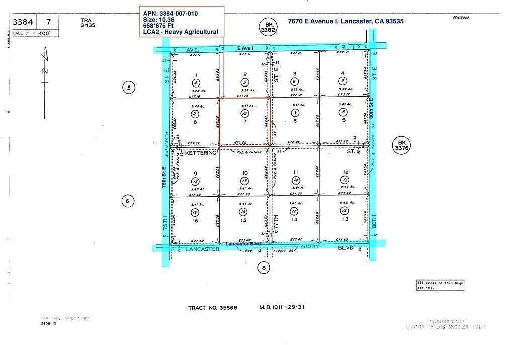 10.4 Acres of Agricultural Land for Sale in Lancaster, California