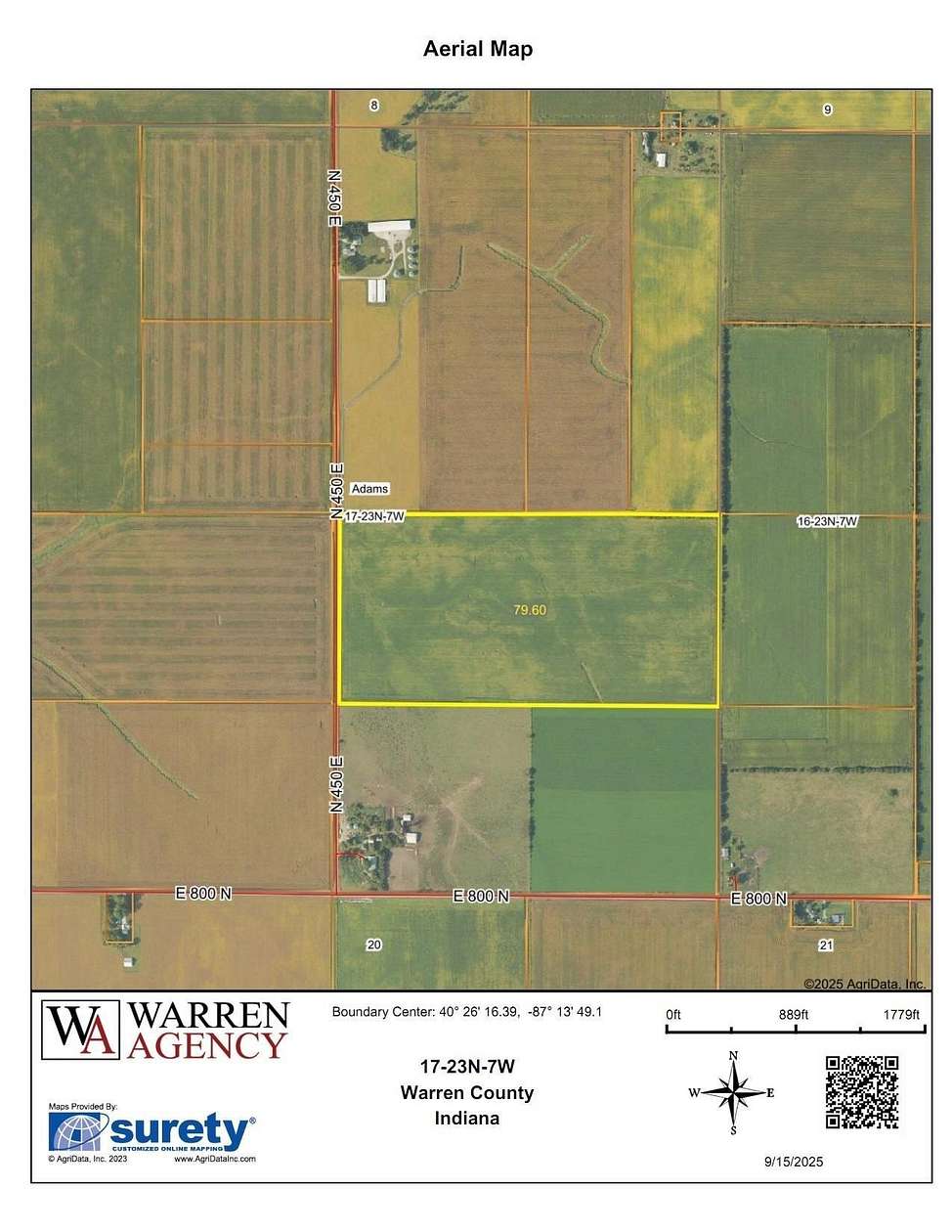80 Acres of Agricultural Land for Sale in Pine Village, Indiana