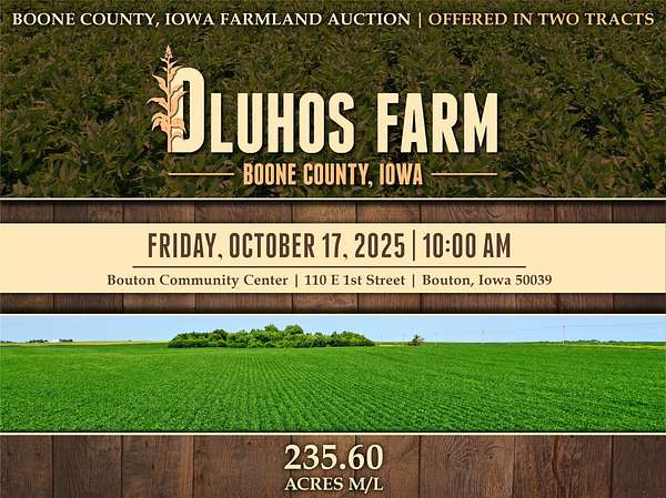 236 Acres of Agricultural Land for Auction in Woodward, Iowa