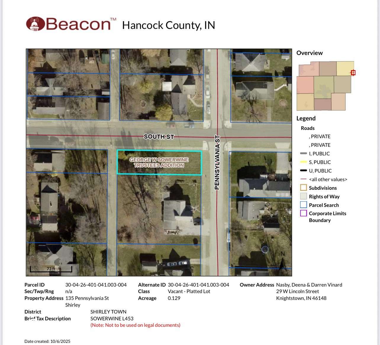 0.13 Acres of Residential Land for Sale in Shirley, Indiana