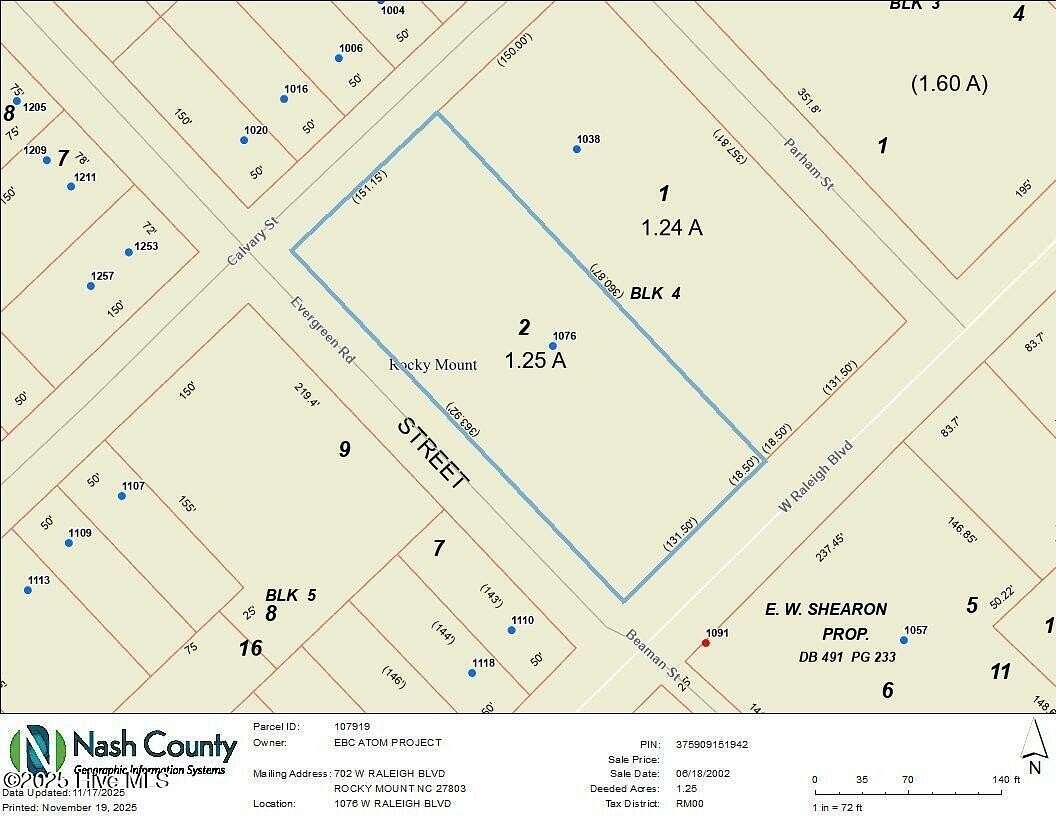 1.25 Acres of Commercial Land for Sale in Rocky Mount, North Carolina