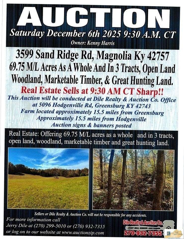 68.8 Acres of Land for Auction in Magnolia, Kentucky