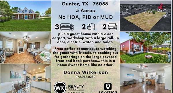 5 Acres of Residential Land with Home for Sale in Gunter, Texas