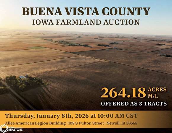 264 Acres of Agricultural Land for Auction in Newell, Iowa