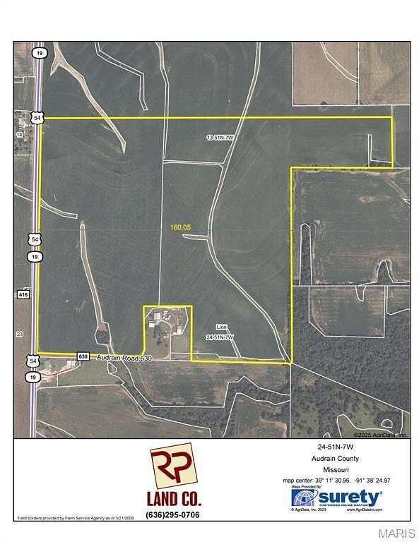 160 Acres of Agricultural Land for Sale in Laddonia, Missouri