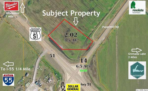 3.5 Acres of Commercial Land for Sale in Grenada, Mississippi