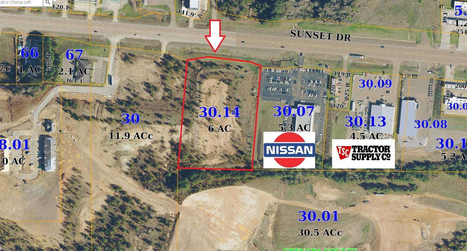 6 Acres of Mixed-Use Land for Sale in Grenada, Mississippi