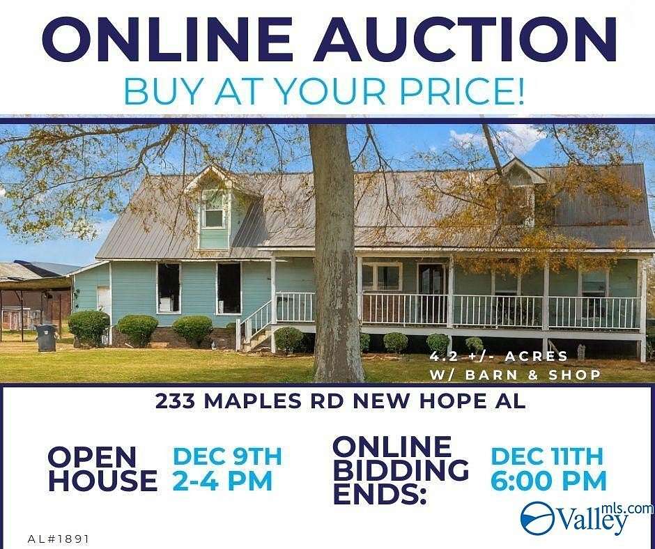 3.9 Acres of Residential Land with Home for Sale in New Hope, Alabama