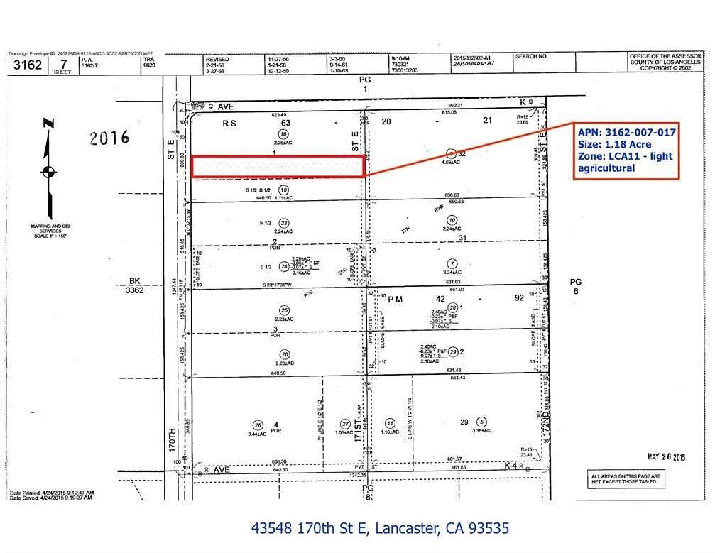 1.18 Acres of Land for Sale in Lancaster, California