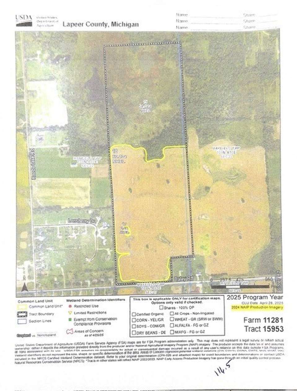 116 Acres of Agricultural Land for Sale in Lapeer, Michigan