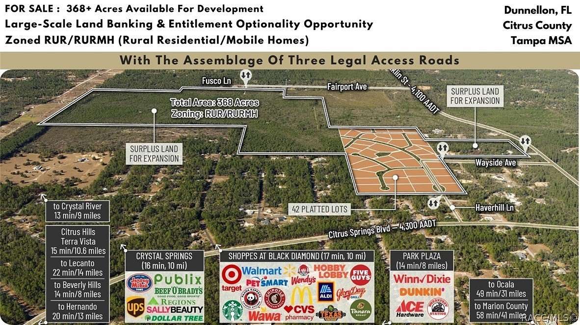 368 Acres of Recreational & Residential Land for Sale in Dunnellon, Florida