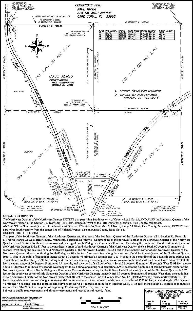 83.8 Acres of Agricultural & Residential Land for Sale in Lonsdale, Minnesota