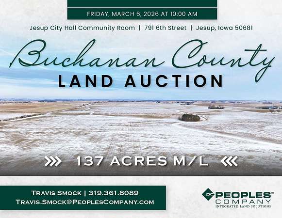 137 Acres of Land for Auction in Jesup, Iowa