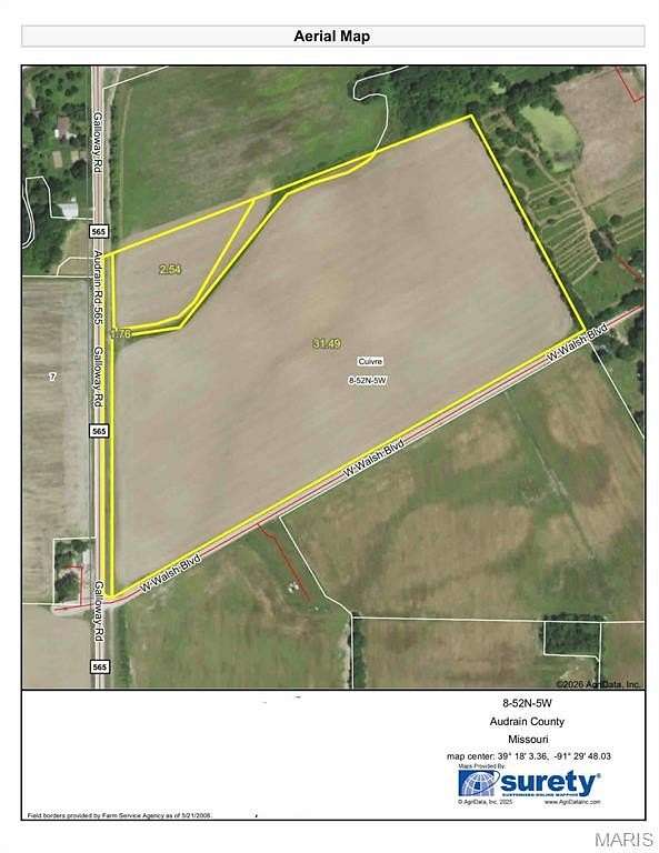 35 Acres of Agricultural Land for Sale in Vandalia, Missouri