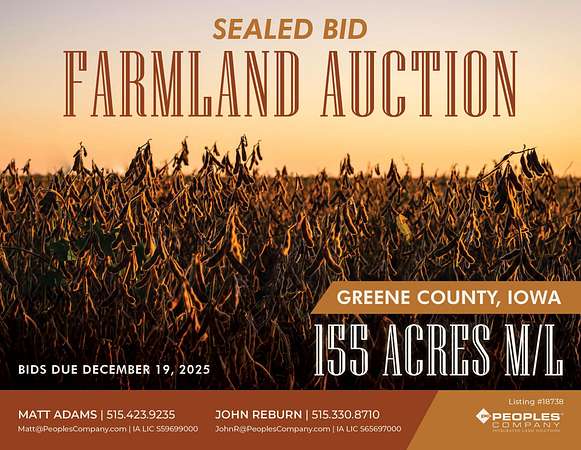 155 Acres of Recreational Land & Farm for Auction in Jefferson, Iowa